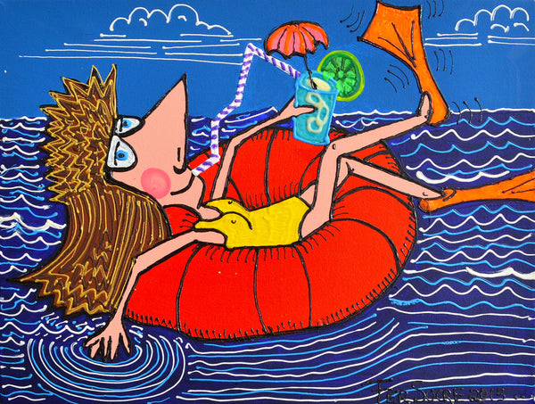 Floating in the Water by Fernando Sucre in Acrylic and Plastic Measurements: 24" x 18"