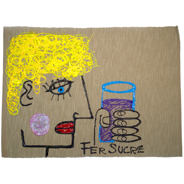 Man Drinking Place Mat by Fer Sucre on natural cotton. Design only on front