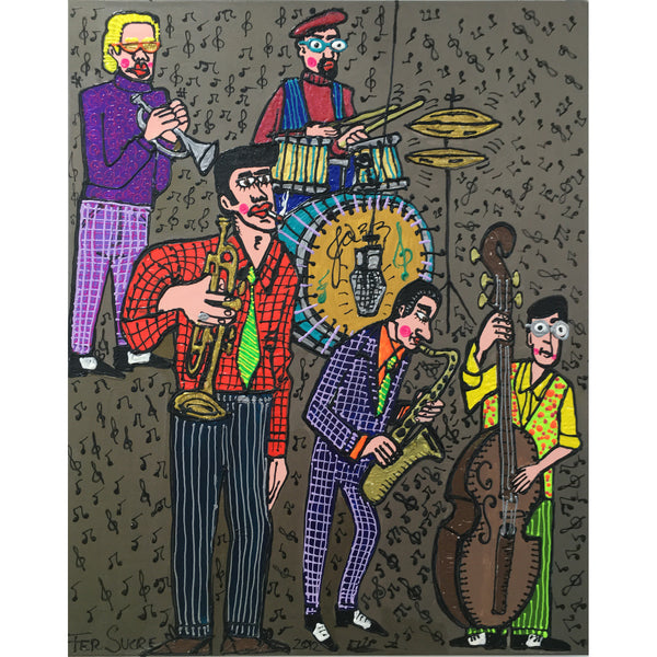 Jazz Band from New Orleans by Fer Sucre Technique: Acrylic and Plastic Measurements: 48x24” Year: 2013 Frame: unframed