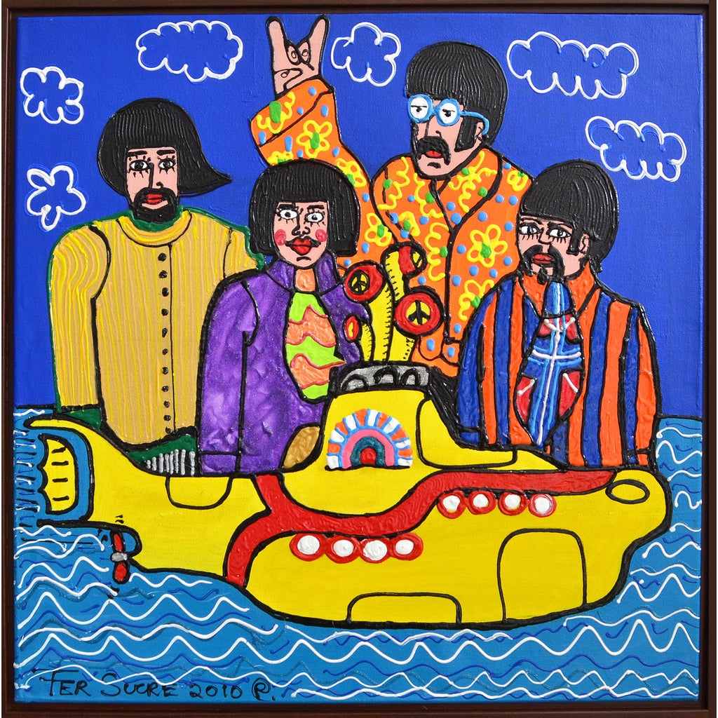 Beatles and Yellow Submarine Pop Art Painting Technique: Acrylic and Plastic Measurements: 30"x 30" Year: 2010 Frame: unframed