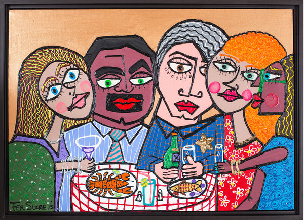 Cinco Amigos painting by Pop Art master Fer Sucre in plastic and acrylic