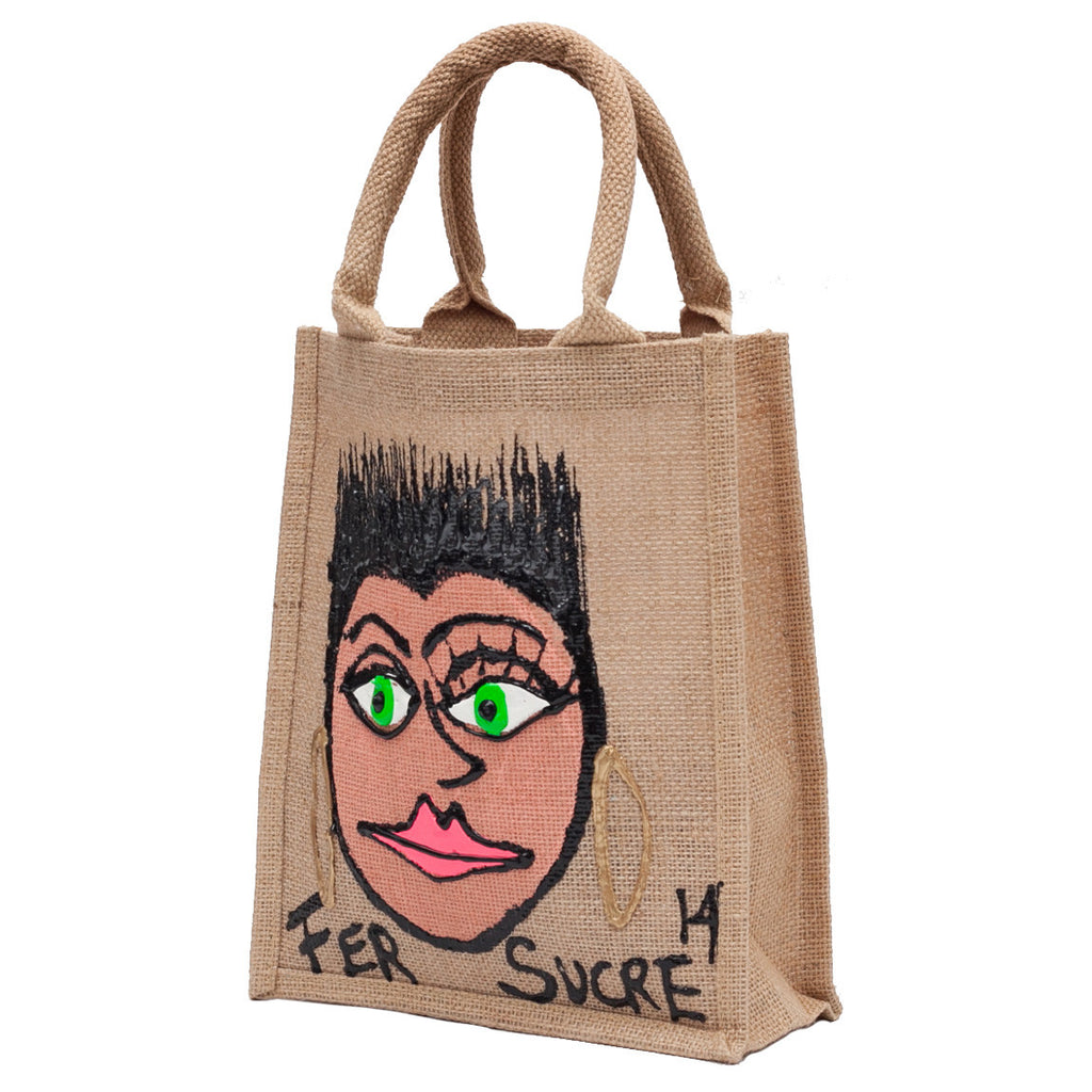 Woman 4 Yute Bag by Fer Sucre .Design only on front. Acrylic and plastic.