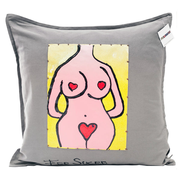 Love Body  Pillow by Fer Sucre on grey cotton.Design only on front, zipper access 