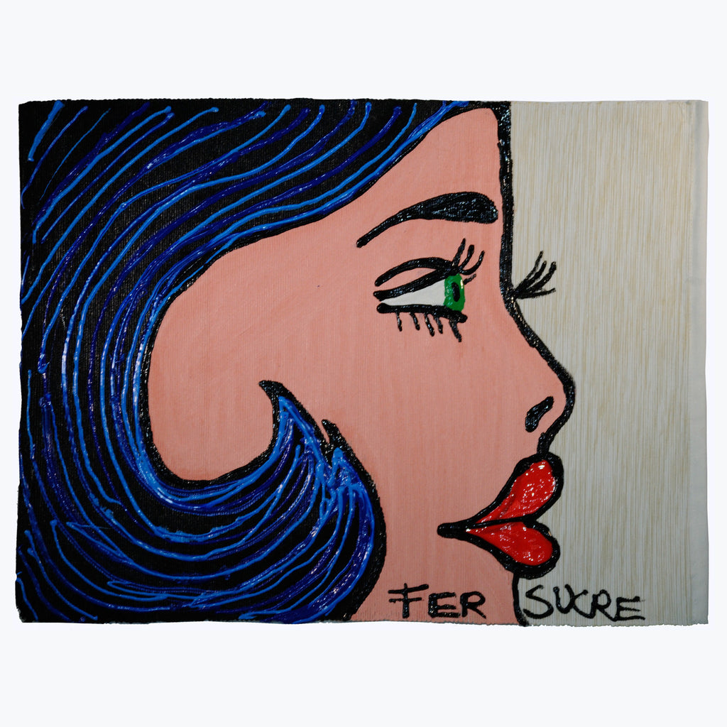 Woman with Blue Hair  Place Mat by Fer Sucre on natural cotton.Design only on front
