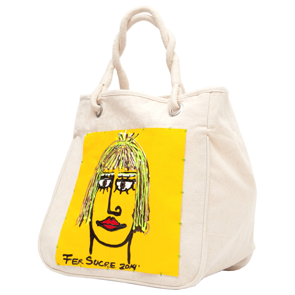 Woman in yellow Bag with handles by Fer Sucre on natural cotton
