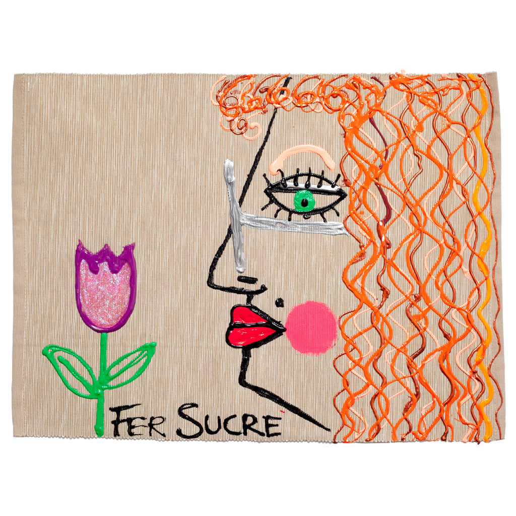Red hair Woman with a Tulip Individual Place Mat by Fer Sucre on natural cotton.Design only on front