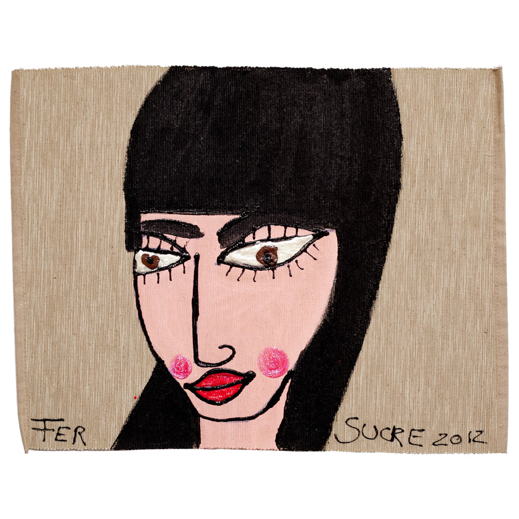 Black Hair Woman Individual Place Mat painted by Fer Sucre