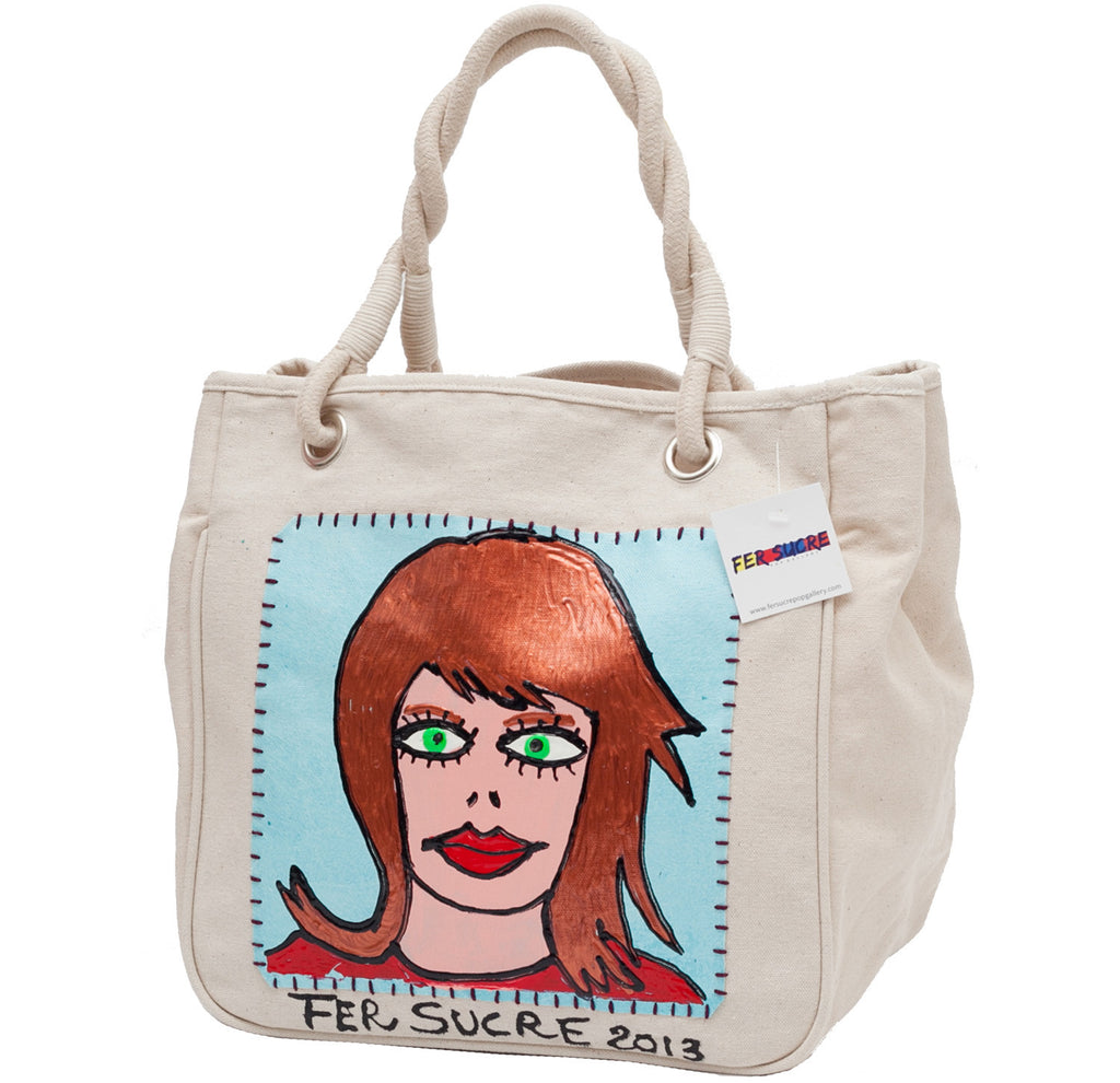 Red hair and green eyes  Bag with handles  by Fer Sucre on natural cotton
