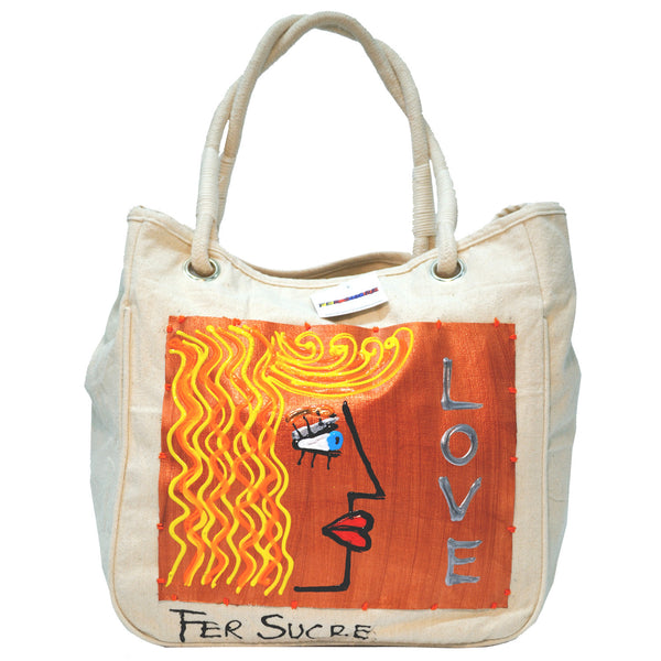 Woman in Love Canvas Bag with Handles by Fer Sucre on natural cotton