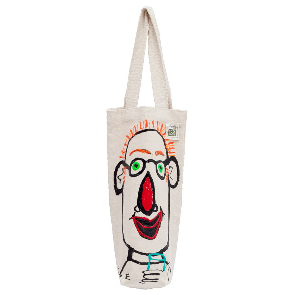 Man with reading glases wine Bag by Fer Sucre on natural cotton wine bag