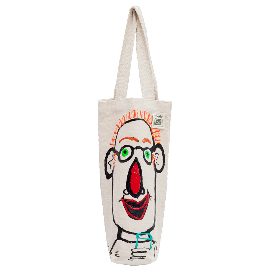 Man with reading glases wine Bag by Fer Sucre on natural cotton wine bag