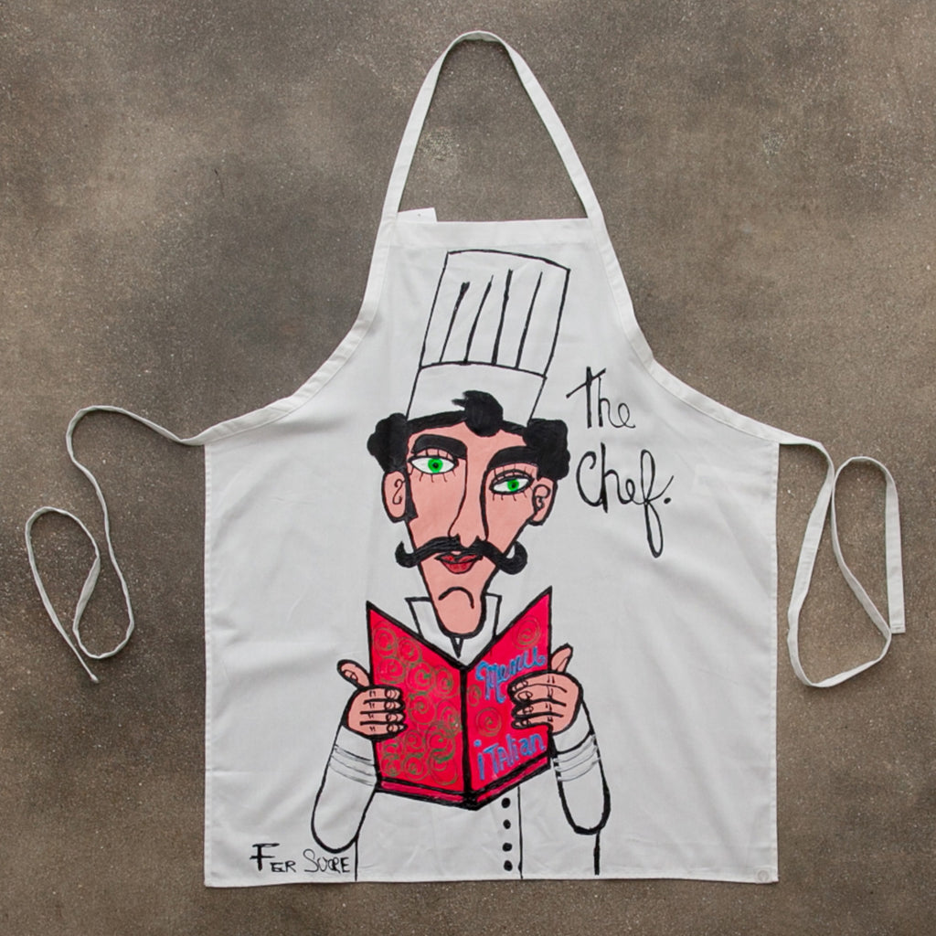 The Chef Apron painted by Pop Artist Fer Sucre in acrylic and plastic