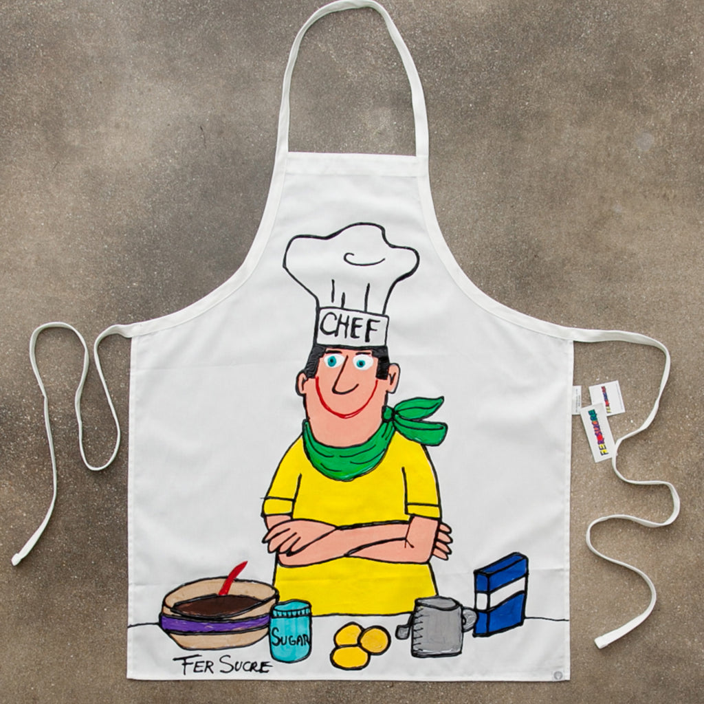 The Happy Chef Apron painted by Fer Sucre in acrylic and plastic
