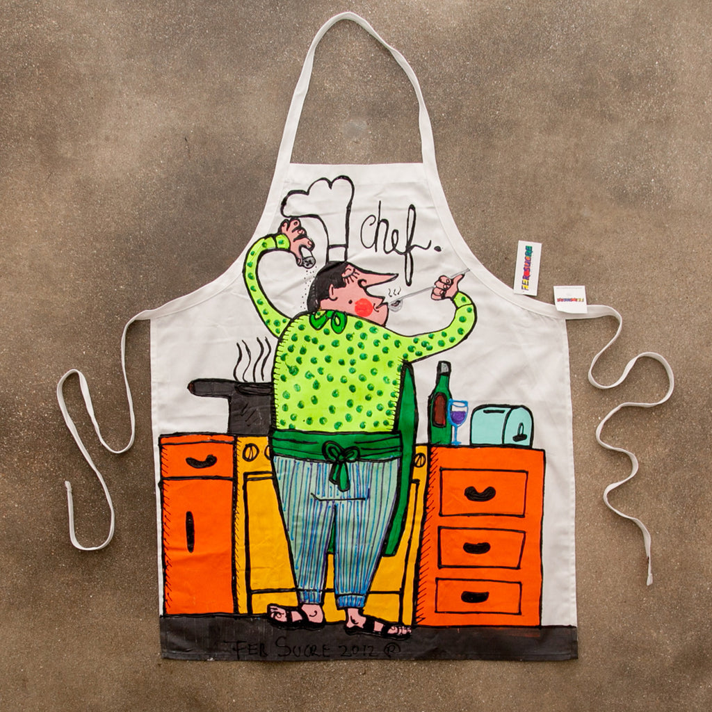 The Cook Apron painted by Fer Sucre in acrylic and plastic