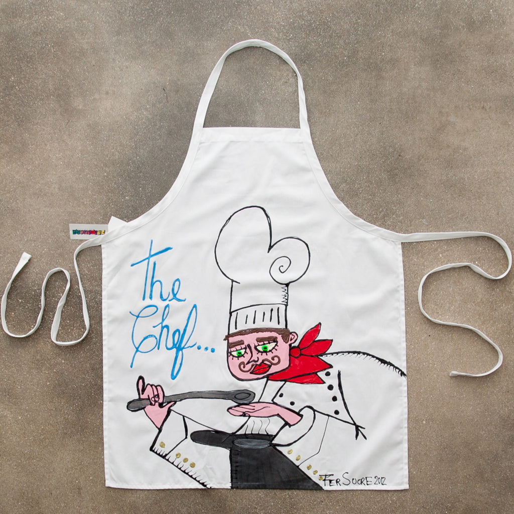 The Chef 3 Apron painted by Fer Sucre in acrylic and plastic