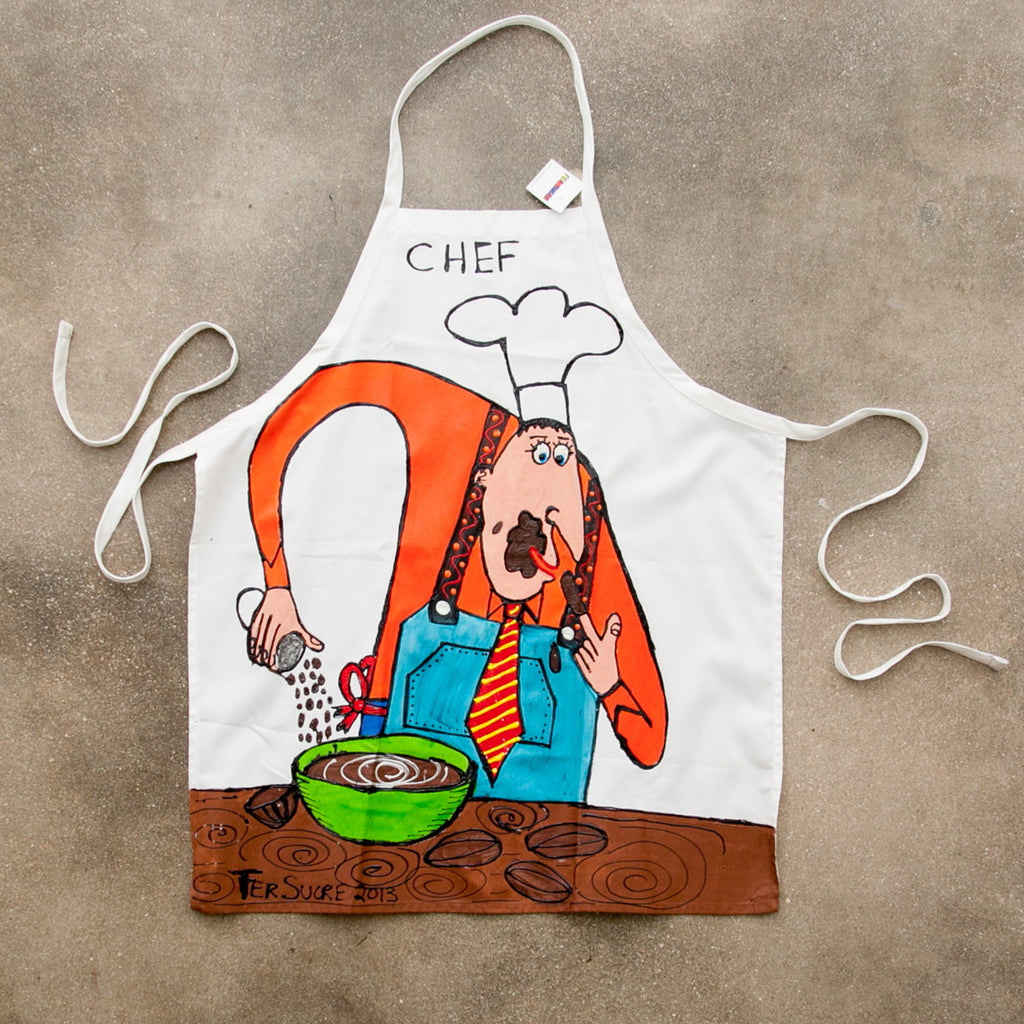 The Cook 2 Apron painted by Fer Sucre in acrylic and plastic