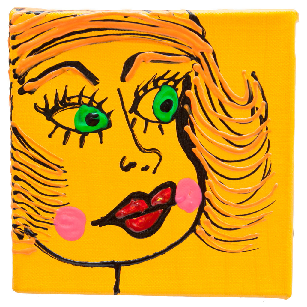 Woman Orange Box  by Fer Sucre Technique: Acrylic and Plastic Measurements:  7" square Year:  2010 Frame: unframed