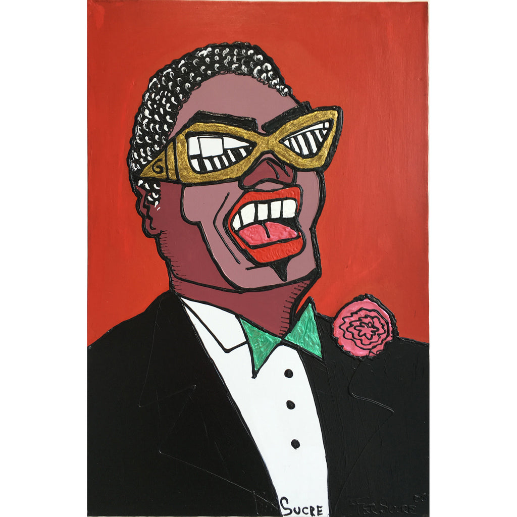 Ray Charles by Fer Sucre Technique: Acrylic and Plastic  Measurements: 24x36” Year:  2005 Frame:  unframed 