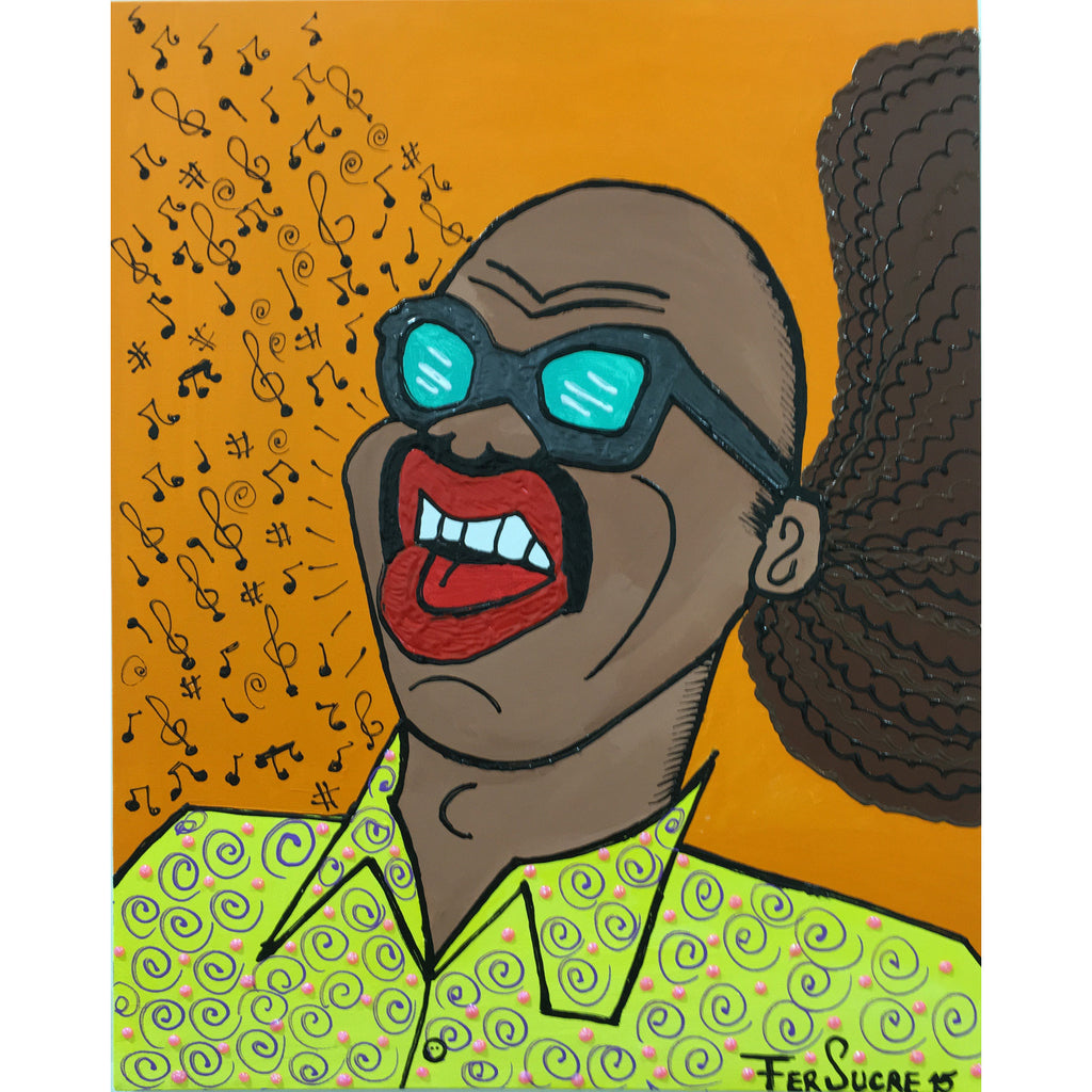 Steve Wonder by Fer Sucre Technique: Acrylic and Plastic  Measurements: 24x30” Year:  2015 Frame:  unframed 