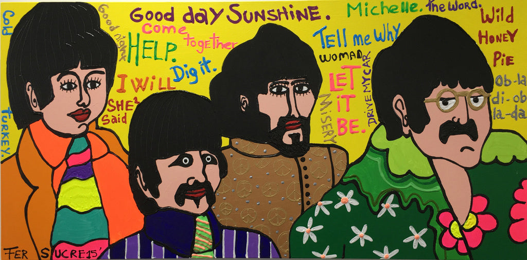 Beatles by Fer Sucre Technique: Acrylic and Plastic  Measurements: 48x24” Year:  2015 Frame:  unframed 