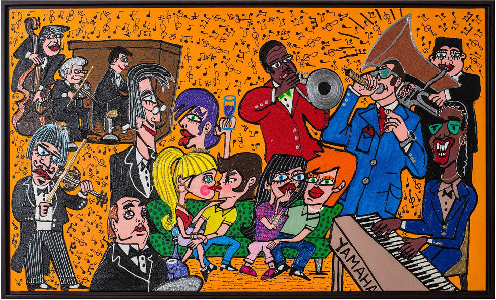 Stevie Wonder & Band Painting by Fer Sucre  Technique: Acrylic and Plastic Measurements: 30"x 52" Year: 2014 Frame: Wood