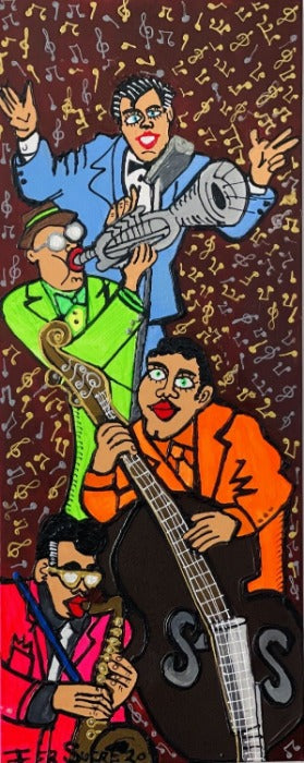 Jazz Band in New Orleans by Fer Sucre Technique: Acrylic and Plastic Measurements: 16x40 Frame:  unframed